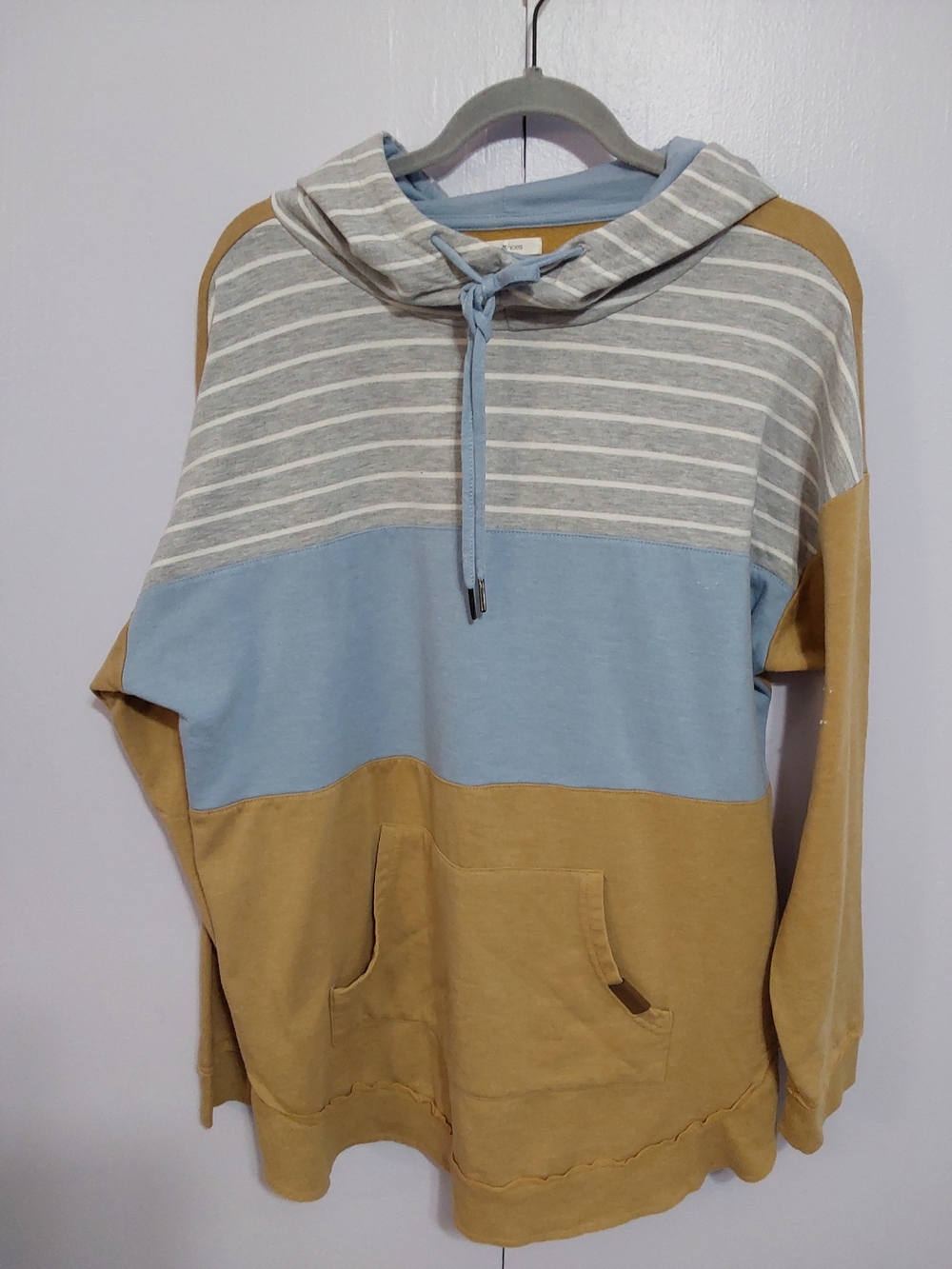 Maurices Colorblock Hooded Pullover - Blue, Tan & Gray